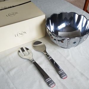 NIB Lenox Agate & Jade 3 piece salad set silver